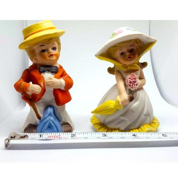 Vintage Other - PAIR OF CERAMIC FIGURINES BOY AND GIRL 1 chipped